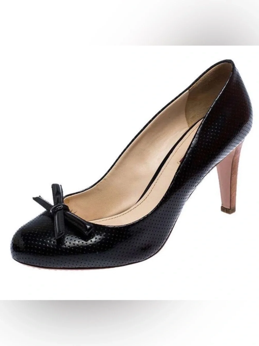 Prada Black Perforated Leather Bow Wooden Heels 38 - Picture 3 of 10